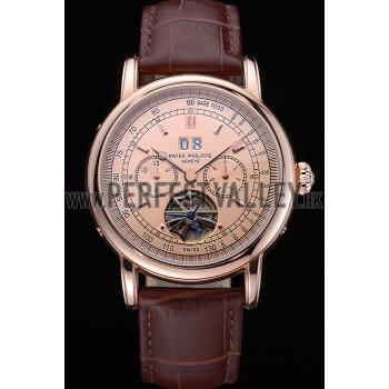 Patek Philippe Geneve Grand Complications Rose Dial Tourbillon Brown Leather Band  622158