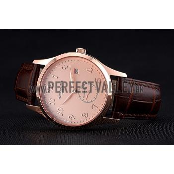 Cheap Patek Philippe Calatrava Rose Dial Rose Gold Case Brown Leather Strap  622836