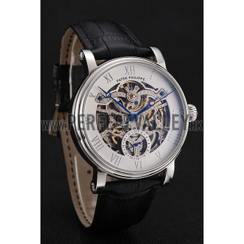 Patek Philippe Grand Complications White Skeleton Dial Stainless Steel Case Black Leather Strap 1453810 Replica