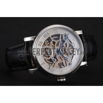 Patek Philippe Grand Complications White Skeleton Dial Stainless Steel Case Black Leather Strap 1453810 Replica