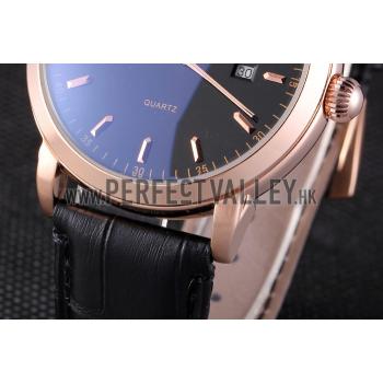 Cheap Patek Philippe Calatrava Roze Gold Polished Bezel Black Leather Bracelet 801432