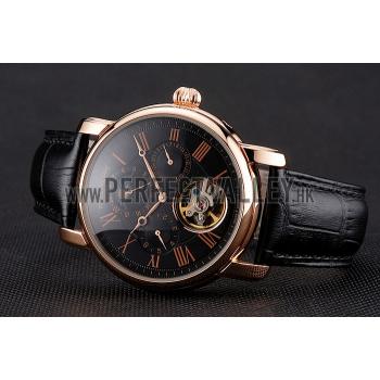 Patek Philippe Grand Complications Moonphase Perpetual Calendar Tourbillon Black Dial Rose Gold Case Black Leather Strap