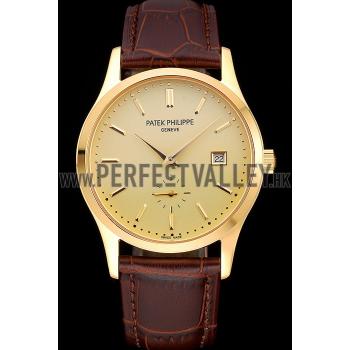 Patek Philippe Calatrava Gold Dial Gold Case Brown Leather Strap  622846