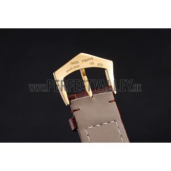 Patek Philippe Calatrava Gold Dial Gold Case Brown Leather Strap  622846