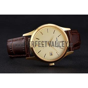 Patek Philippe Calatrava Gold Dial Gold Case Brown Leather Strap  622846