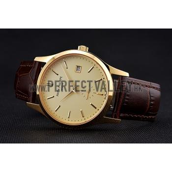 Patek Philippe Calatrava Gold Dial Gold Case Brown Leather Strap  622846