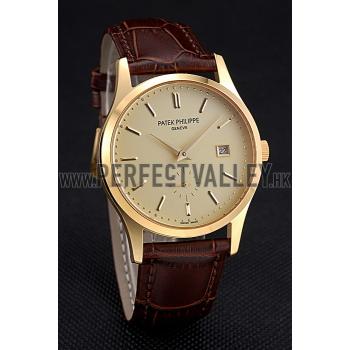 Patek Philippe Calatrava Gold Dial Gold Case Brown Leather Strap  622846