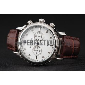 Cheap Patek Philippe Chronograph White Dial With Diamonds Stainless Steel Case Brown Leather Strap