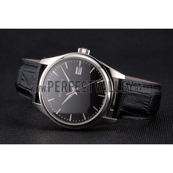 Swiss Patek Philippe Calatrava Black Dial Stainless Steel Case Black Leather Strap