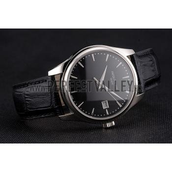 Swiss Patek Philippe Calatrava Black Dial Stainless Steel Case Black Leather Strap