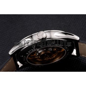 Swiss Patek Philippe Calatrava Black Dial Stainless Steel Case Black Leather Strap