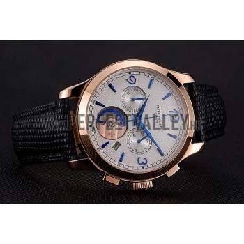 Patek Philippe Chronograph White Guilloche Dial Rose Gold Case Black Leather Strap