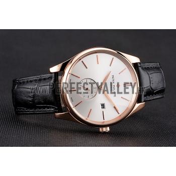 Patek Philippe Calatrava Date White Dial Rose Gold Case Black Leather Strap