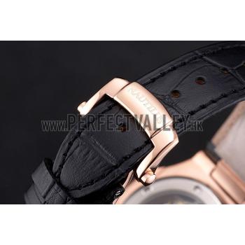 Patek Philippe Nautilus Black Dial Rose Gold Case Black Leather Strap