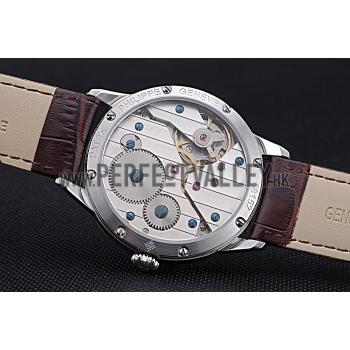 Patek Philippe Geneve Two Dial Gray Dial Stainless Steel Bezel Brown Leather Band  622147