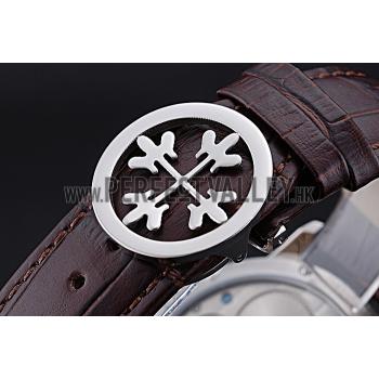 Patek Philippe Geneve Two Dial Gray Dial Stainless Steel Bezel Brown Leather Band  622147