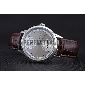 Patek Philippe Geneve Two Dial Gray Dial Stainless Steel Bezel Brown Leather Band  622147