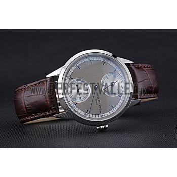 Patek Philippe Geneve Two Dial Gray Dial Stainless Steel Bezel Brown Leather Band  622147