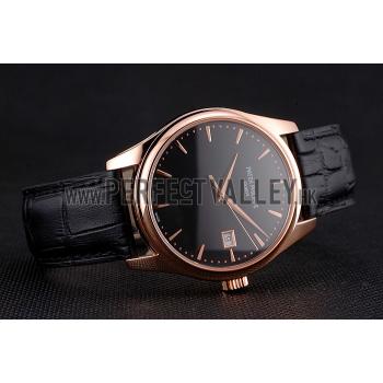 Swiss Patek Philippe Calatrava Black Dial Rose Gold Case Black Leather Strap