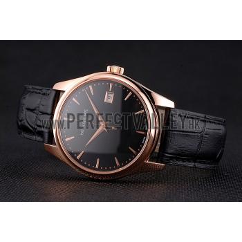 Swiss Patek Philippe Calatrava Black Dial Rose Gold Case Black Leather Strap