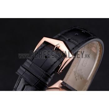 Swiss Patek Philippe Calatrava Black Dial Rose Gold Case Black Leather Strap