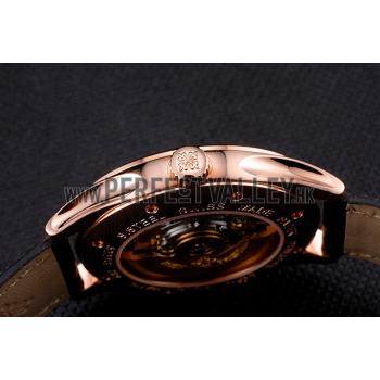 Swiss Patek Philippe Calatrava Black Dial Rose Gold Case Black Leather Strap