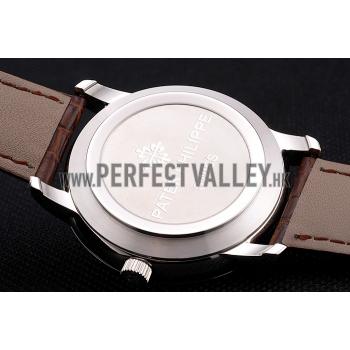 Cheap Patek Philippe Calatrava Date White Dial Stainless Steel Case Brown Leather Strap