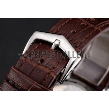 Patek Philippe Calatrava Date Silver Dial Stainless Steel Case Brown Leather Strap