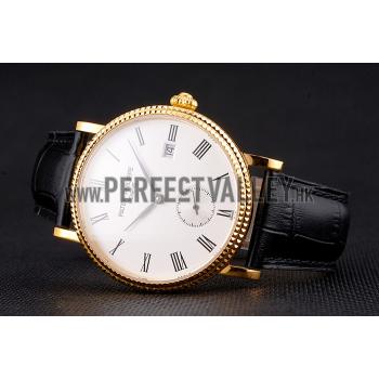 Swiss Patek Philippe Calatrava White Dial Gold Case Fluted Bezel Black Leather Strap Replica