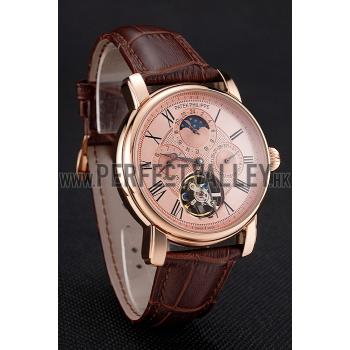 Patek Philippe Grand Complications Moonphase Perpetual Calendar Tourbillon Rose Gold Case And Dial Brown Leather Strap