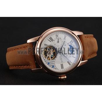 Replica Patek Philippe Grand Complications GMT Moonphase Tourbillon White Dial Rose Gold Case Brown Suede Leather Strap 1453819