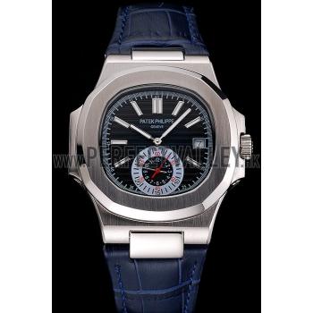 Replica Patek Philippe Nautilus Blue Dial Stainless Steel Case Blue Leather Strap