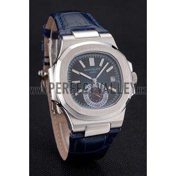 Replica Patek Philippe Nautilus Blue Dial Stainless Steel Case Blue Leather Strap