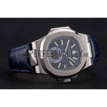 Replica Patek Philippe Nautilus Blue Dial Stainless Steel Case Blue Leather Strap