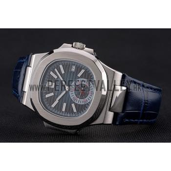 Replica Patek Philippe Nautilus Blue Dial Stainless Steel Case Blue Leather Strap