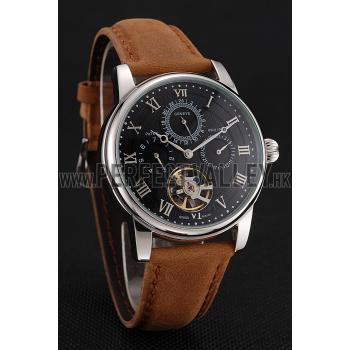 Patek Philippe Grand Complications Day Date Tourbillon Black Dial Numerals Stainless Steel Case Brown Suede Leather Strap 1453816 Replica