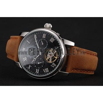 Patek Philippe Grand Complications Day Date Tourbillon Black Dial Numerals Stainless Steel Case Brown Suede Leather Strap 1453816 Replica