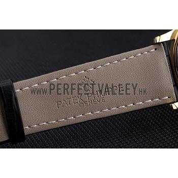 Cheap Patek Philippe Calatrava Black Dial Gold Case Black Leather Strap  622845