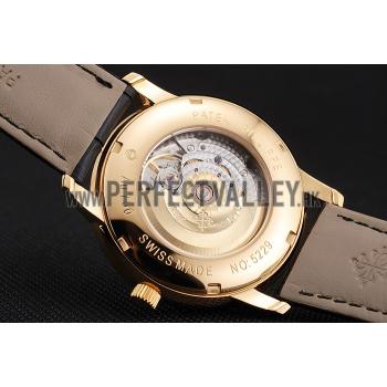 Swiss Patek Philippe Multi-Scale Chronograph Black Dial Gold Case Black Leather Strap