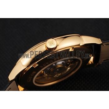 Swiss Patek Philippe Multi-Scale Chronograph Black Dial Gold Case Black Leather Strap