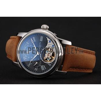 Patek Philippe Grand Complications GMT Moonphase Tourbillon Black Dial Stainless Steel Case Brown Suede Leather Strap 1453822