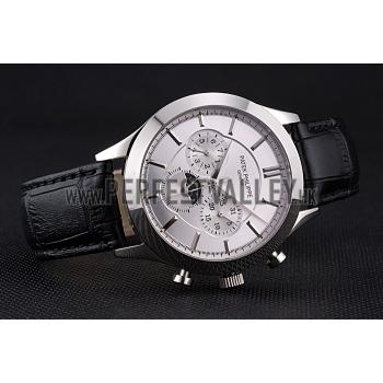 Patek Philippe Moonphase Chronograph White Dial Stainless Steel Case Black Leather Strap  622841