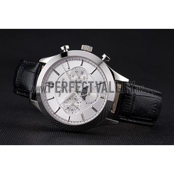 Patek Philippe Moonphase Chronograph White Dial Stainless Steel Case Black Leather Strap  622841