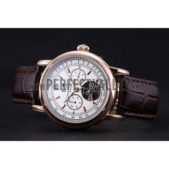 Cheap Patek Philippe Geneve Grand Complications White Dial Tourbillon Rose Gold Bezel Brown Band  622156