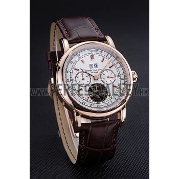 Cheap Patek Philippe Geneve Grand Complications White Dial Tourbillon Rose Gold Bezel Brown Band  622156