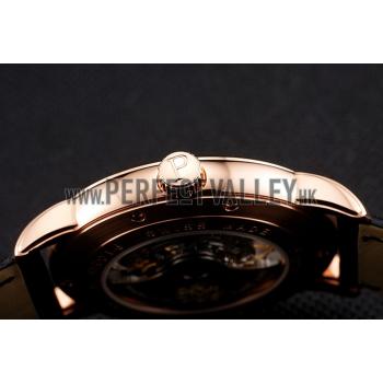 Swiss Piaget Altiplano Rose Gold Skeleton Dial With Diamonds Rose Gold Case Black Leather Strap