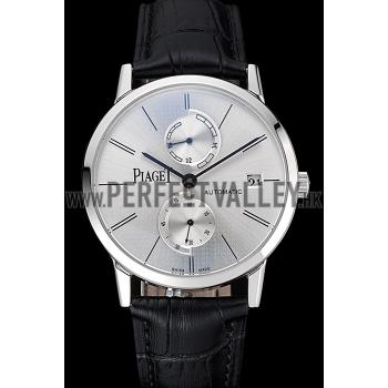 Piaget Altiplano Date Silver Dial Stainless Steel Case Black Leather Strap