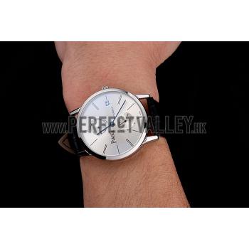 Piaget Altiplano Date Silver Dial Stainless Steel Case Black Leather Strap