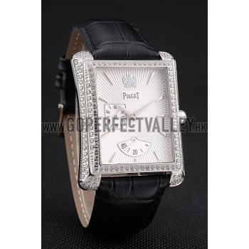 Swiss Piaget Emperador Tourbillon Skeleton Rose Gold Diamond Case Black Leather Bracelet 1453942