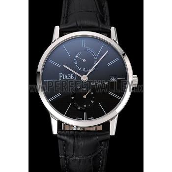 Piaget Altiplano Date Black Dial Stainless Steel Case Black Leather Strap